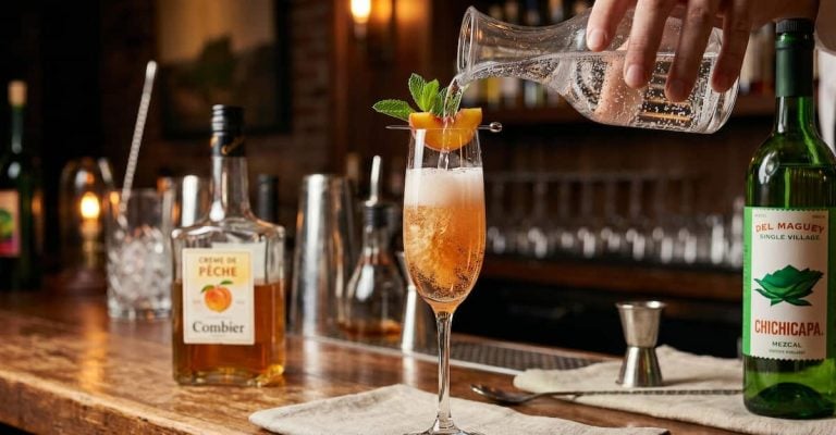 Chichi Peachy: A Sparkling Mezcal Peach Cocktail with Del Maguey Chichicapa